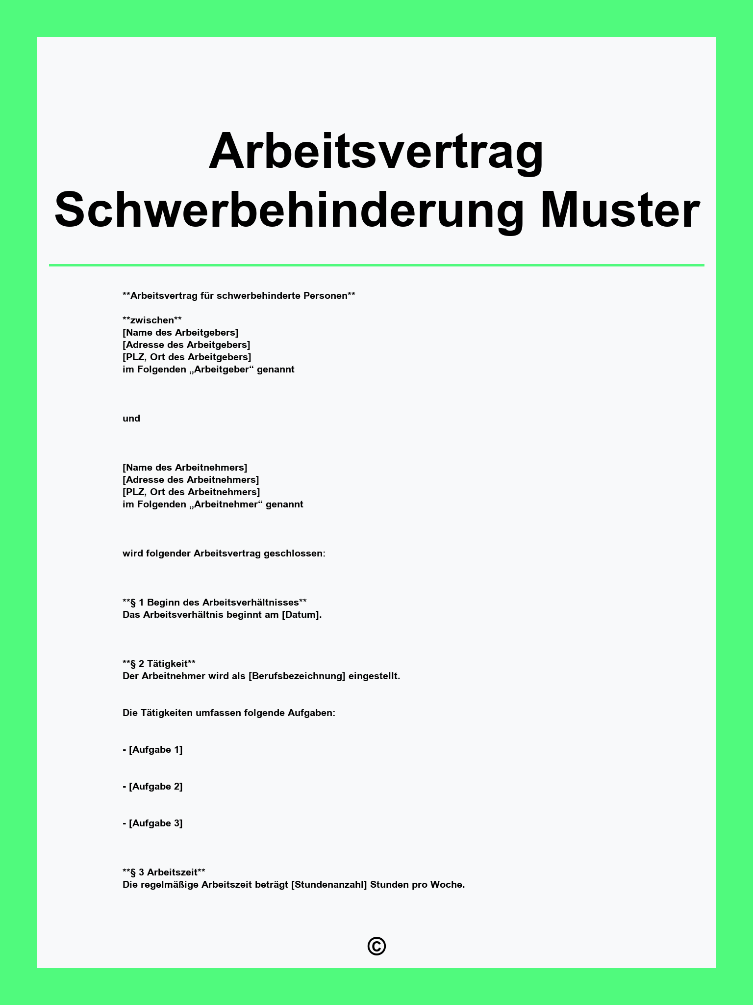 Arbeitsvertrag Schwerbehinderung Muster