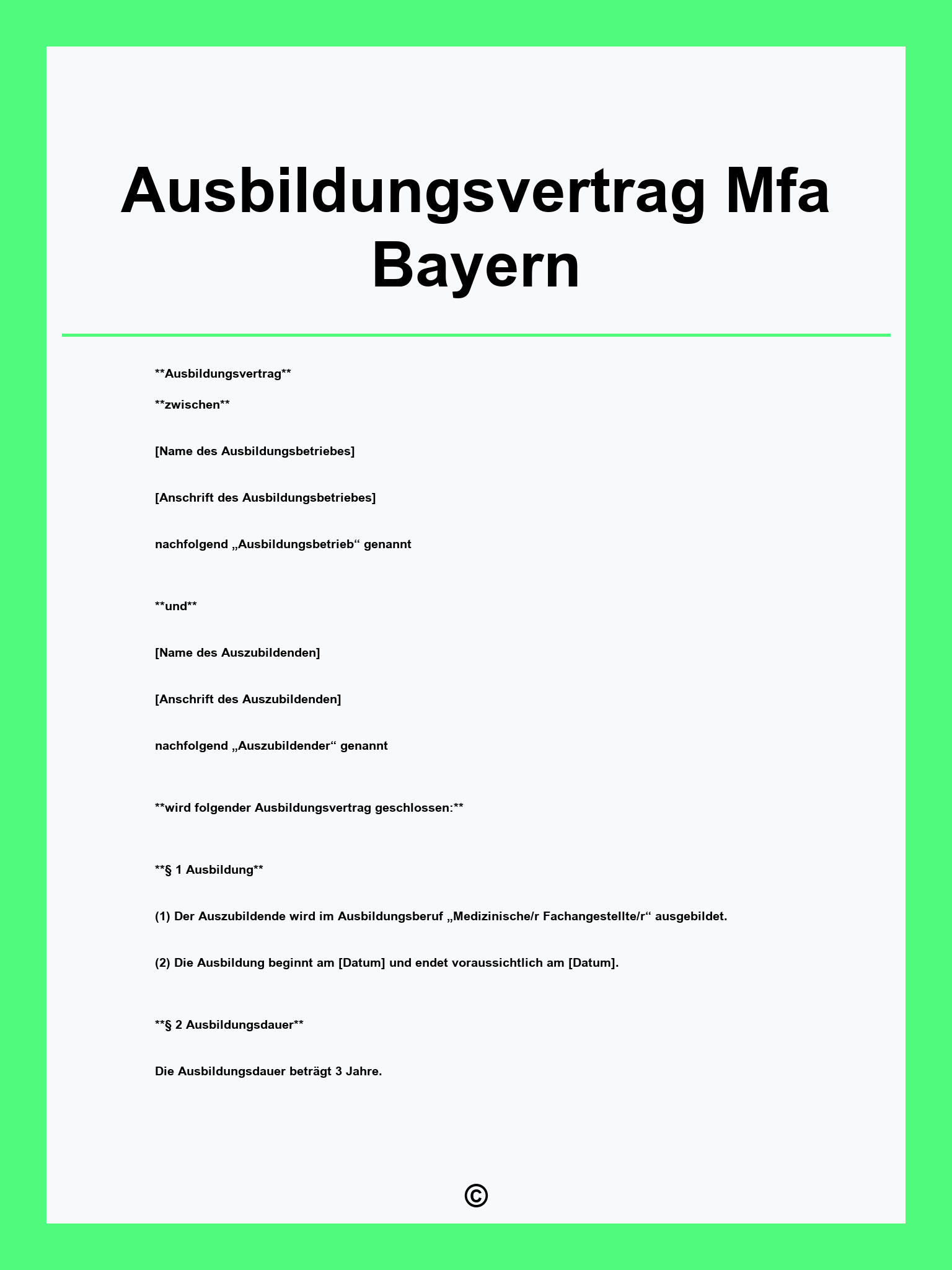 Ausbildungsvertrag Mfa Bayern