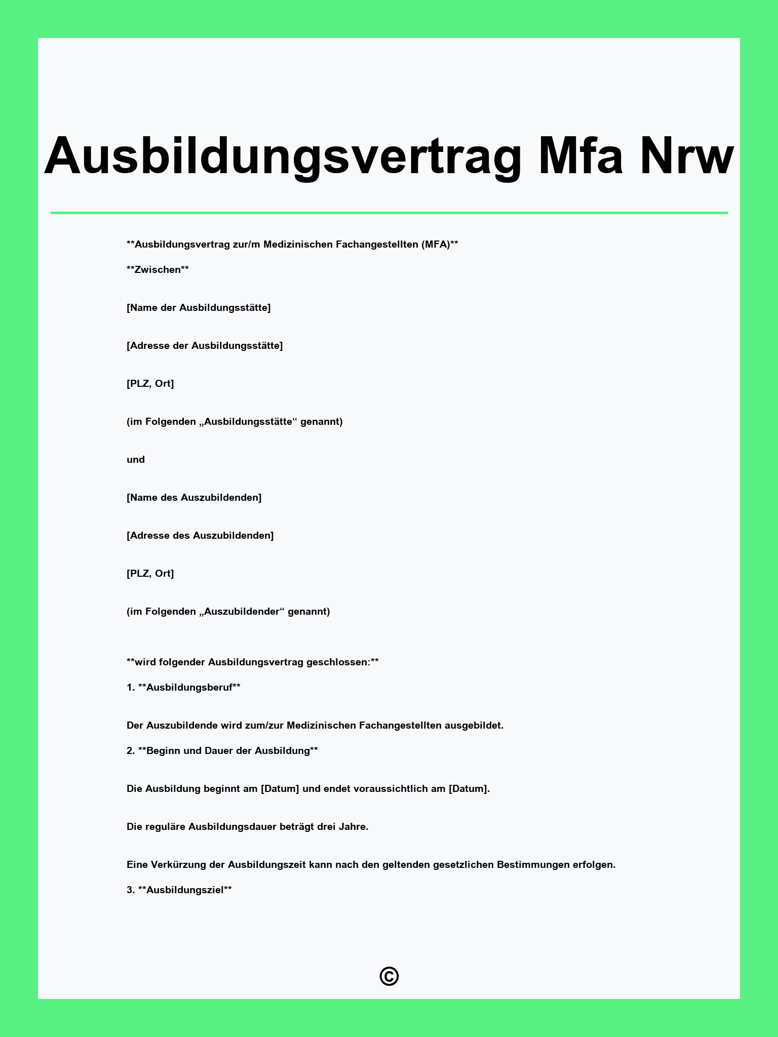 Ausbildungsvertrag Mfa Nrw