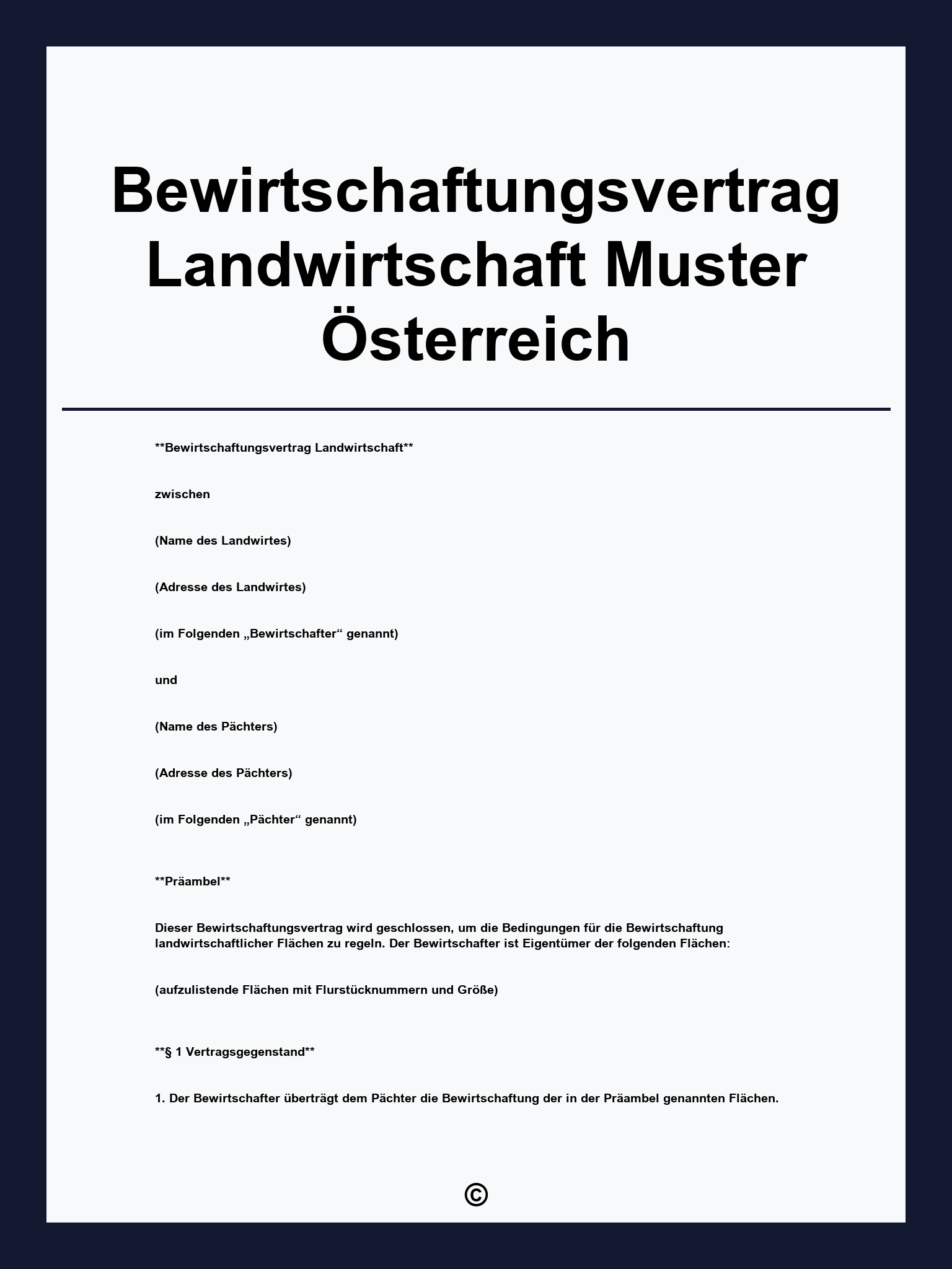Bewirtschaftungsvertrag Landwirtschaft Muster Österreich