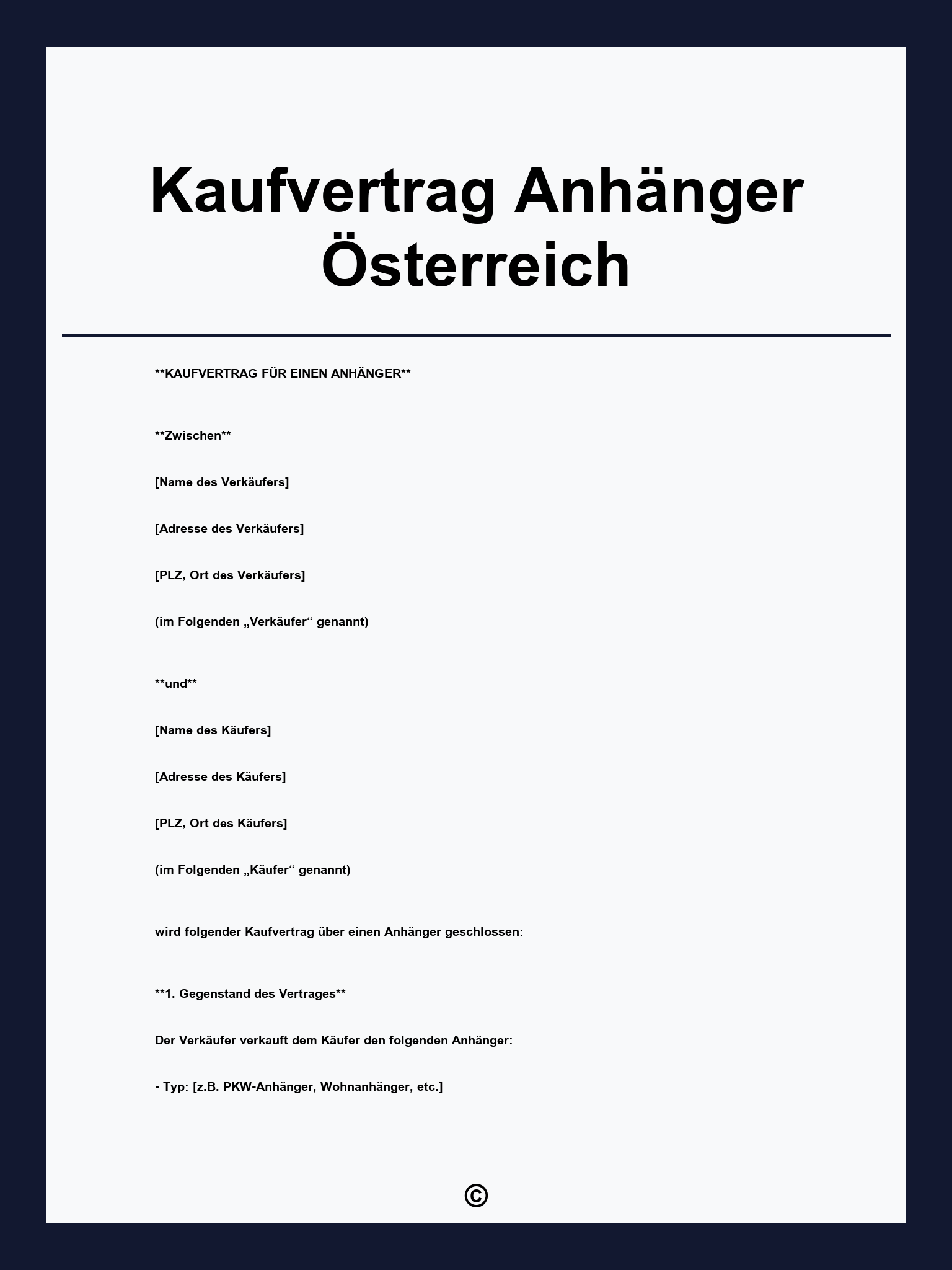 Kaufvertrag Anhänger Österreich
