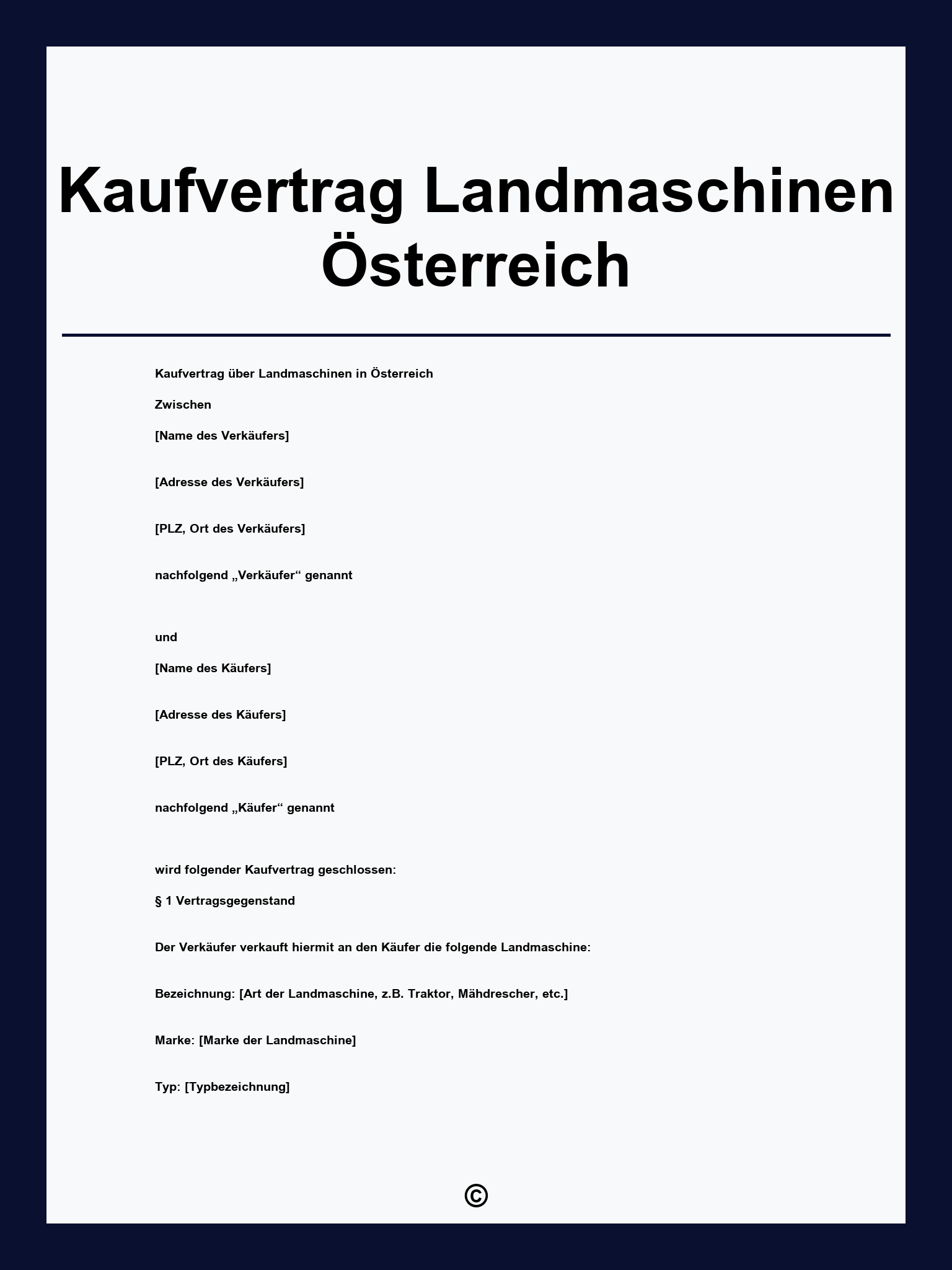 Kaufvertrag Landmaschinen Österreich