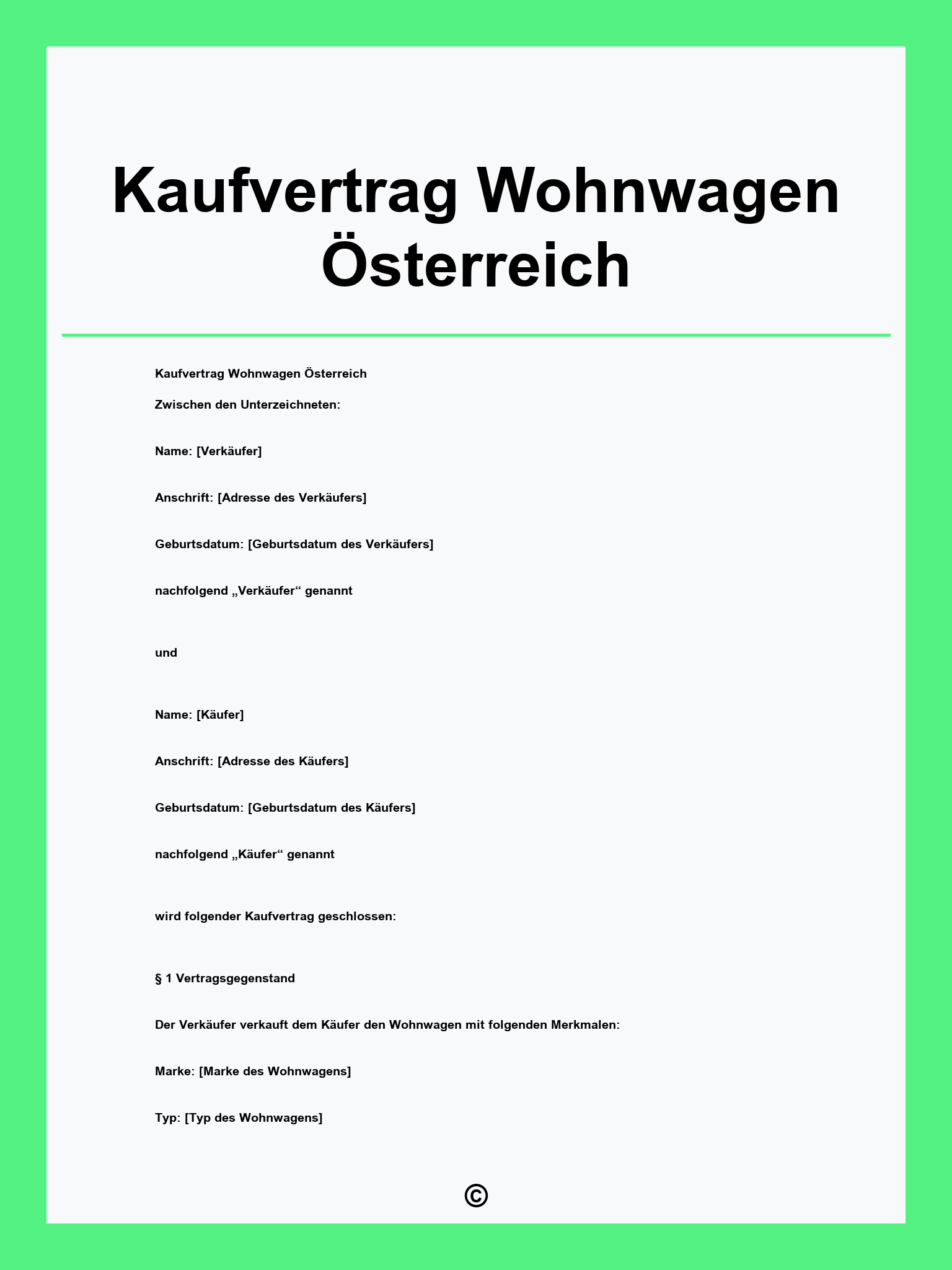 Kaufvertrag Wohnwagen Österreich