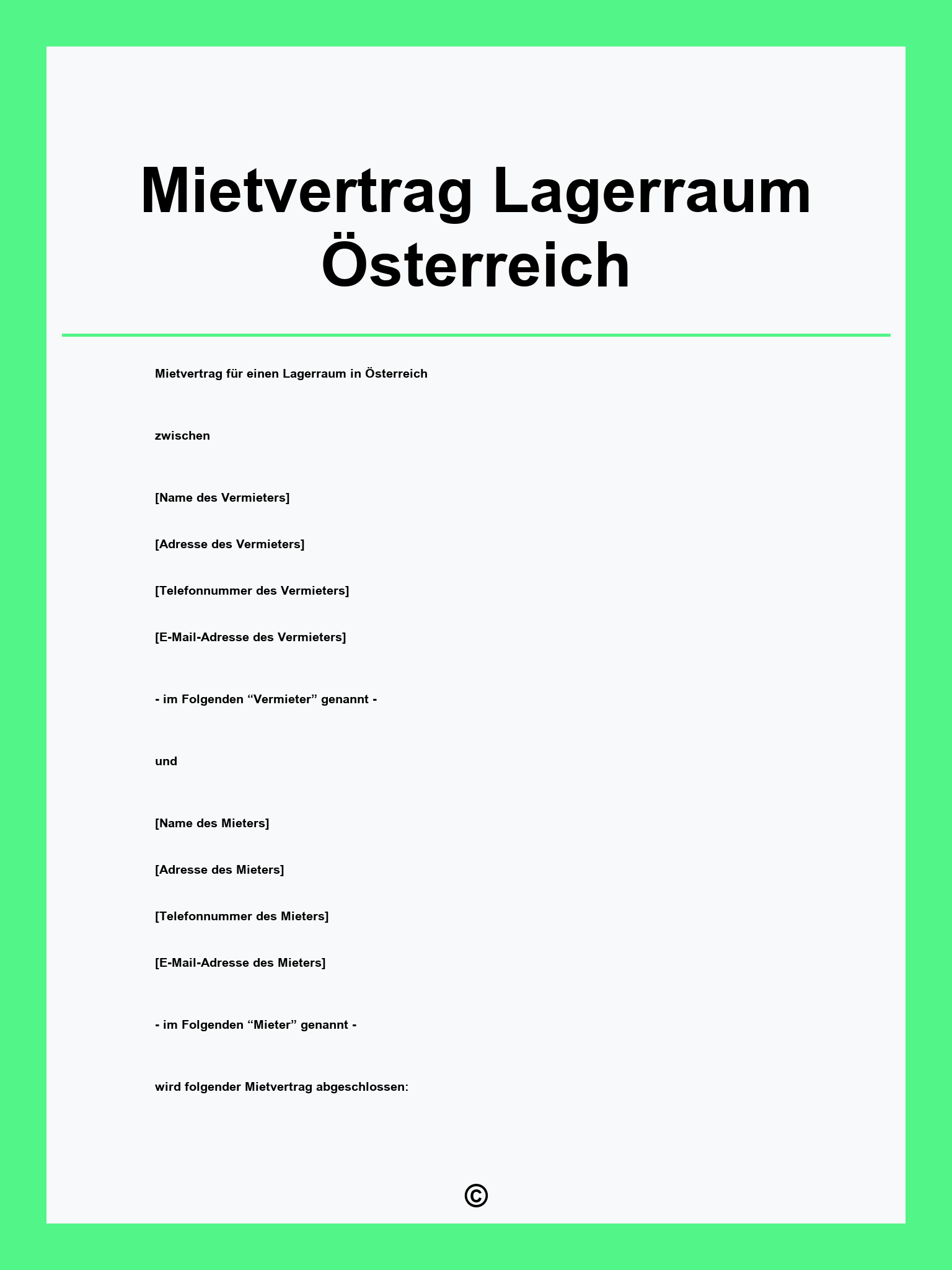 Mietvertrag Lagerraum Österreich