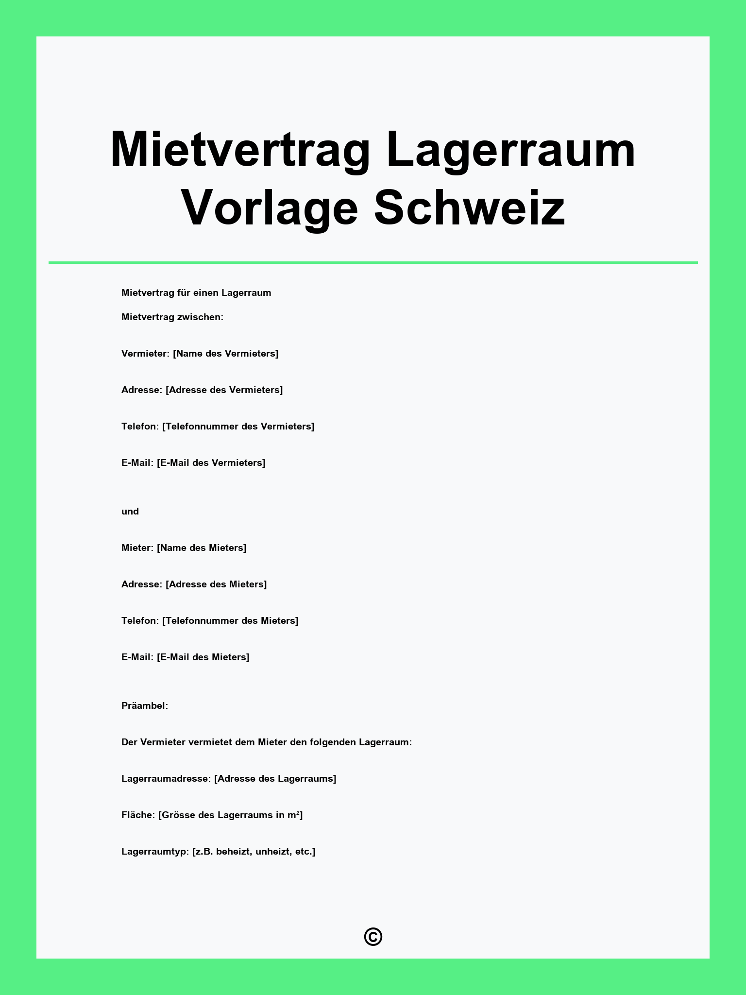 Mietvertrag Lagerraum Vorlage Schweiz