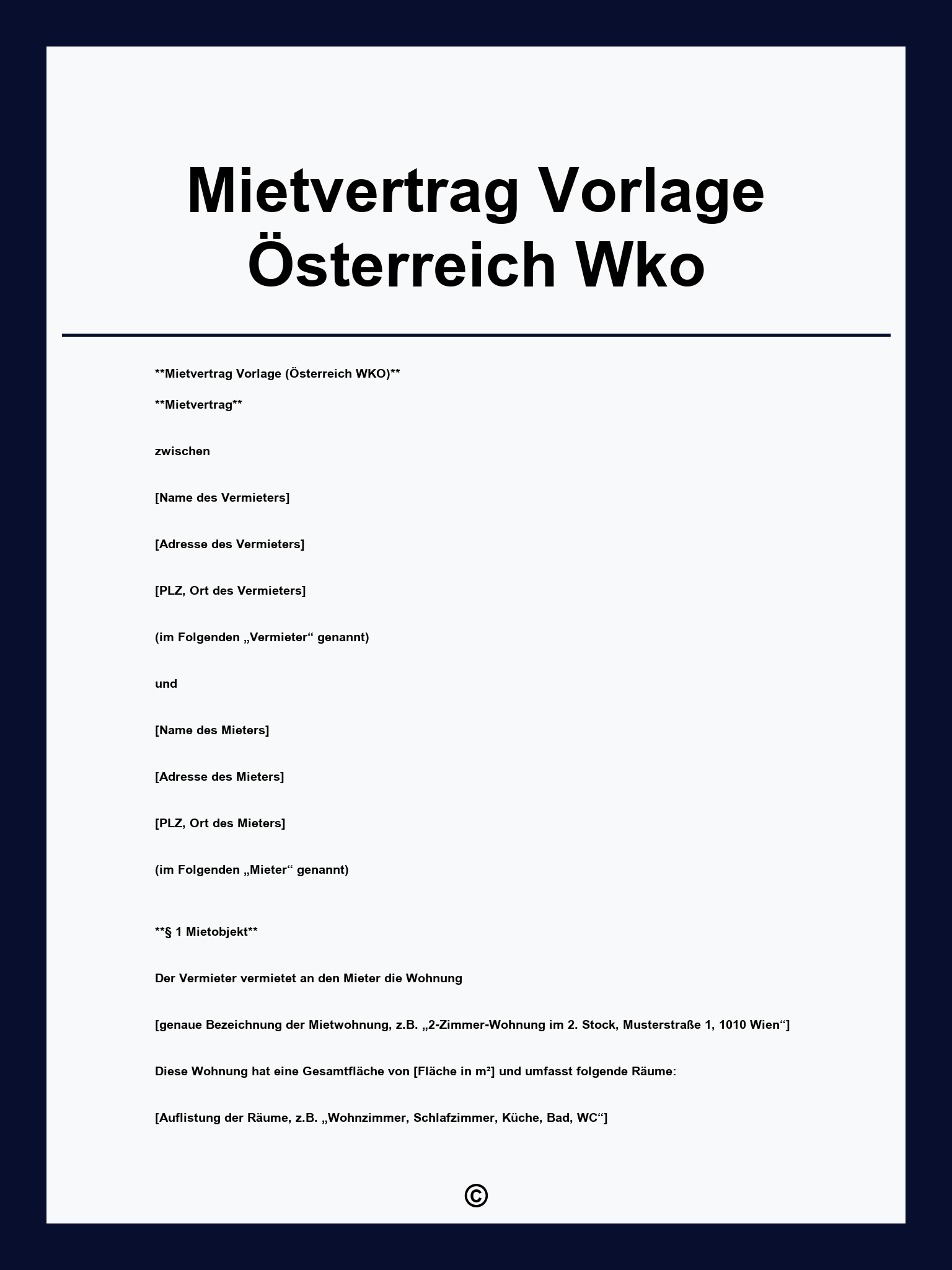 Mietvertrag Vorlage Österreich Wko
