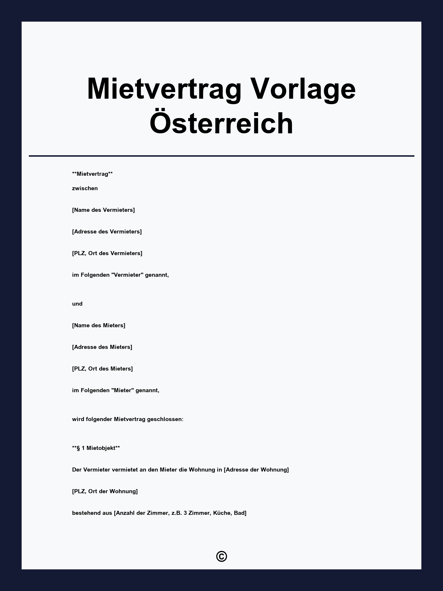 Mietvertrag Vorlage Österreich
