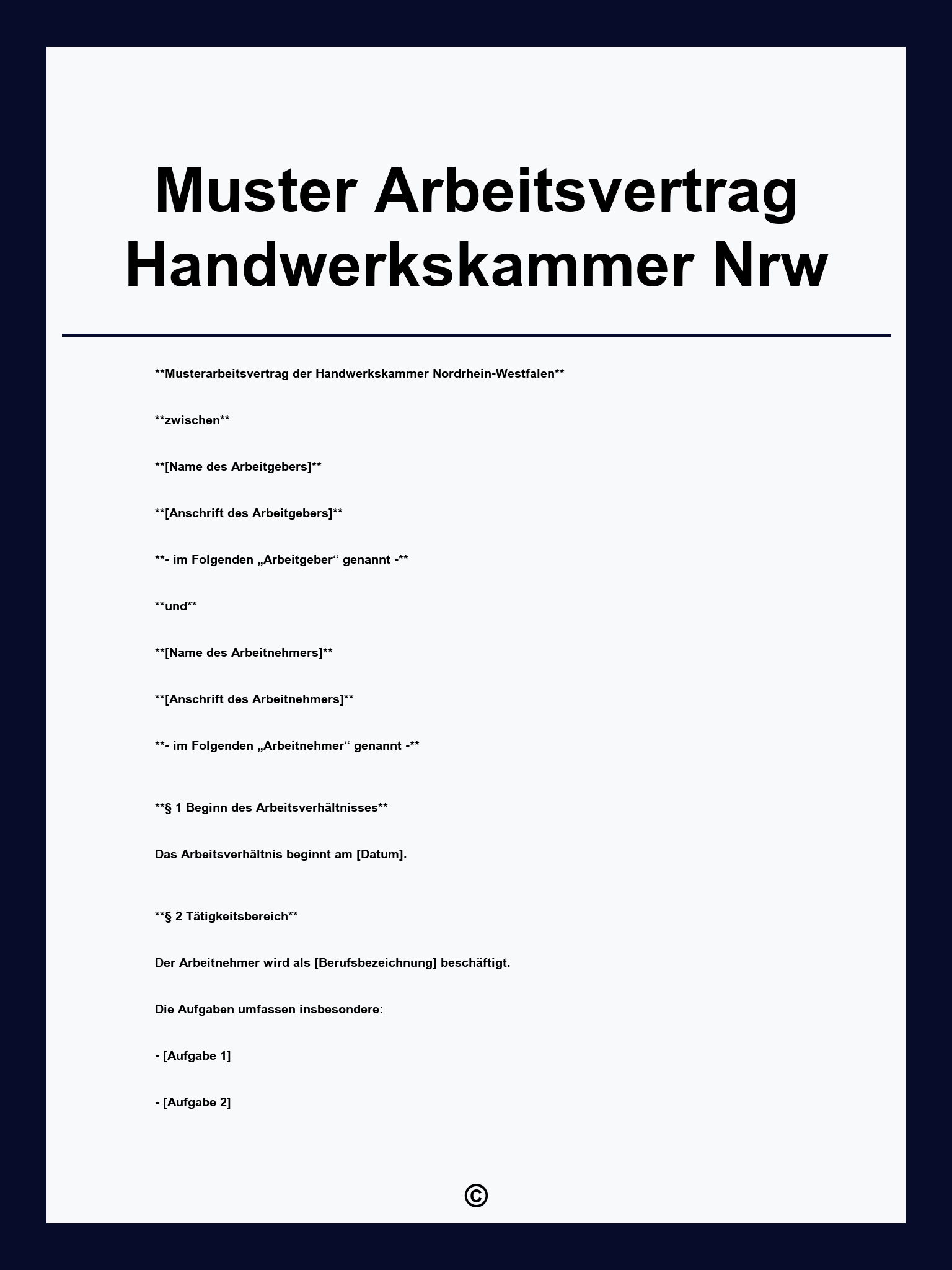 Muster Arbeitsvertrag Handwerkskammer Nrw