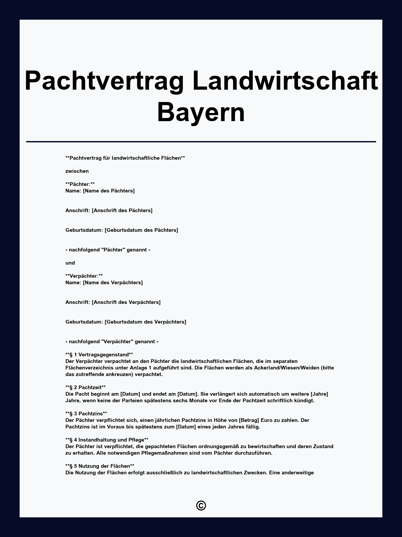 Pachtvertrag Landwirtschaft Bayern