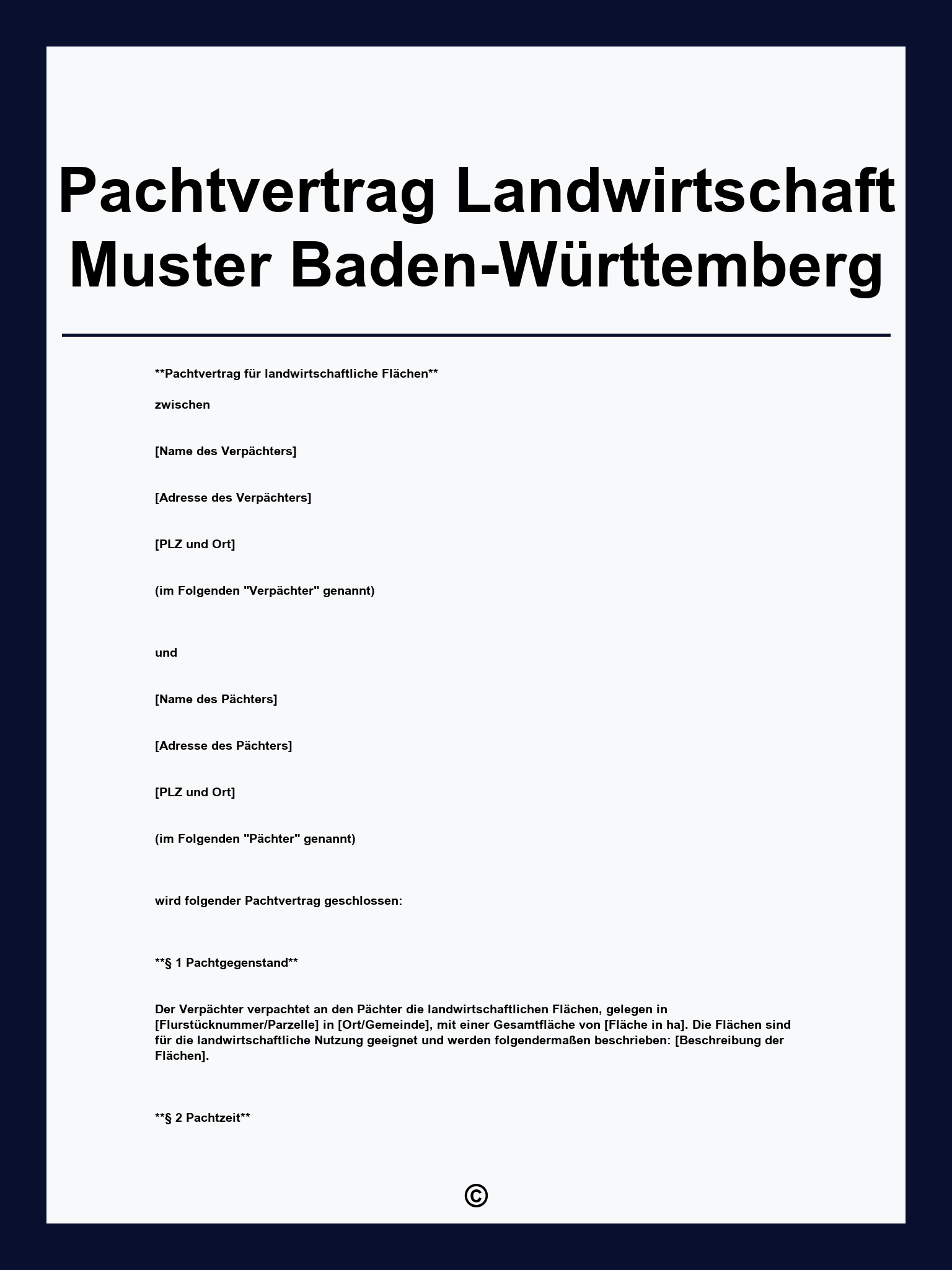 Pachtvertrag Landwirtschaft Muster Baden-Württemberg