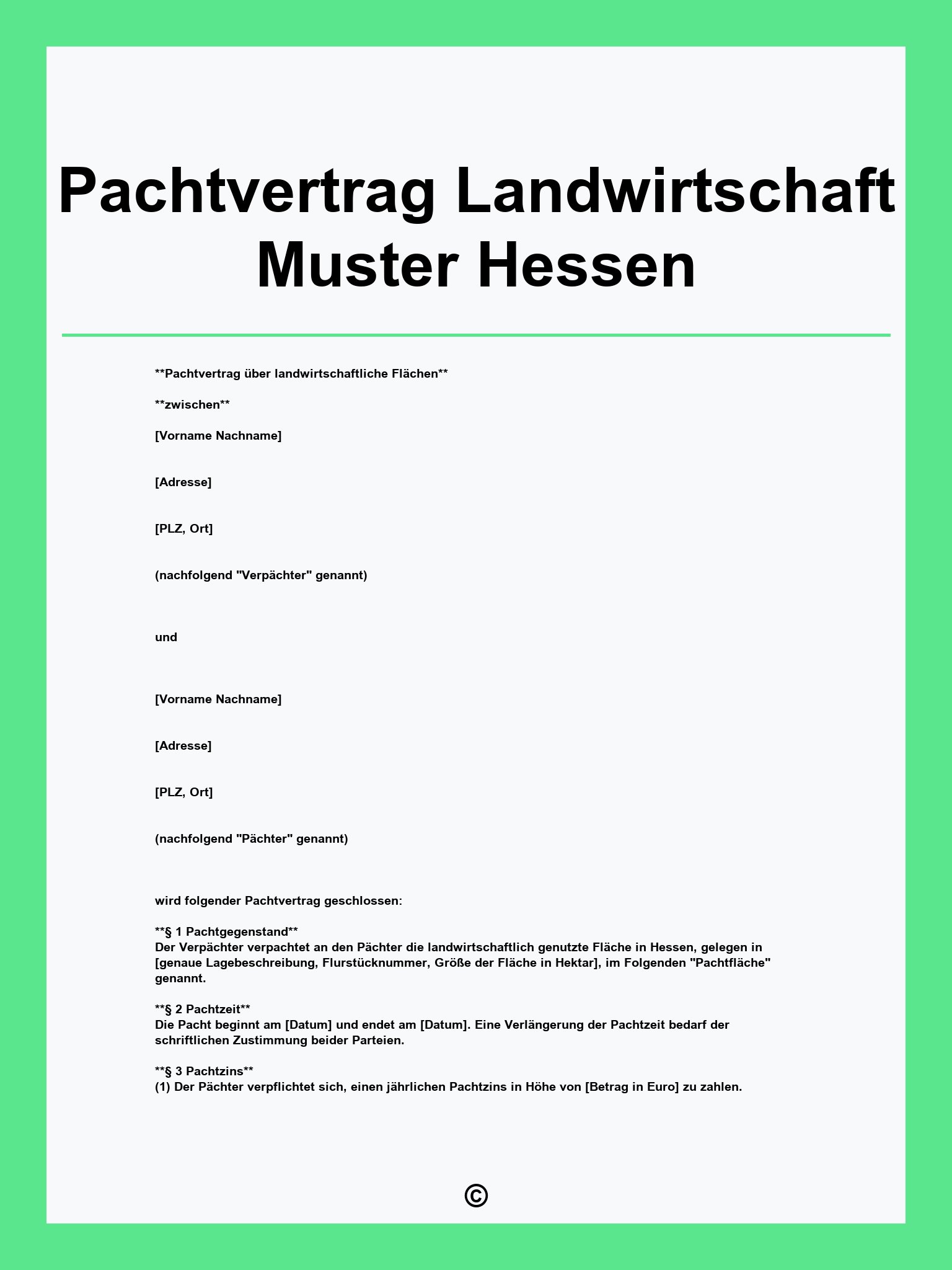 Pachtvertrag Landwirtschaft Muster Hessen