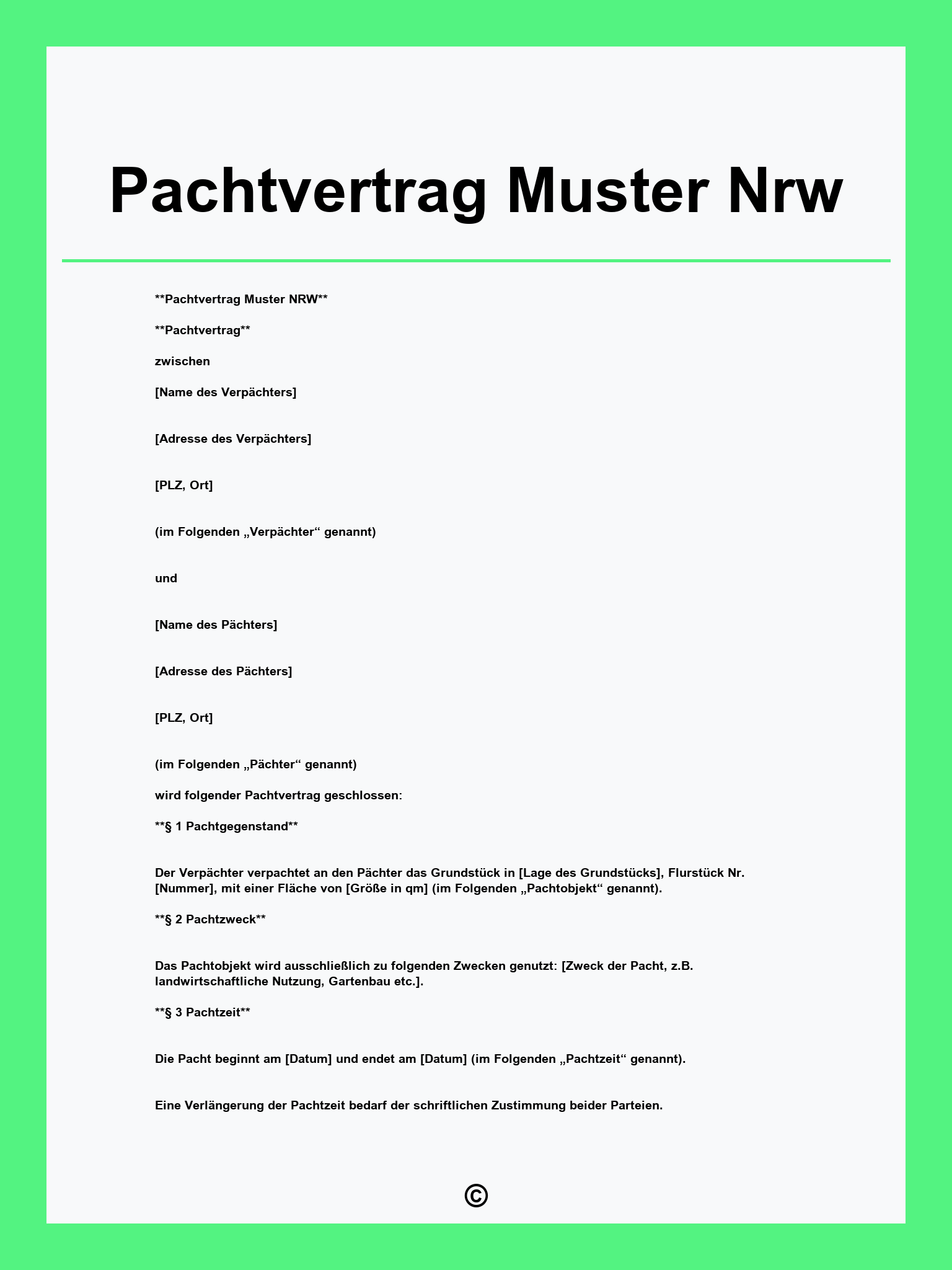 Pachtvertrag Muster Nrw