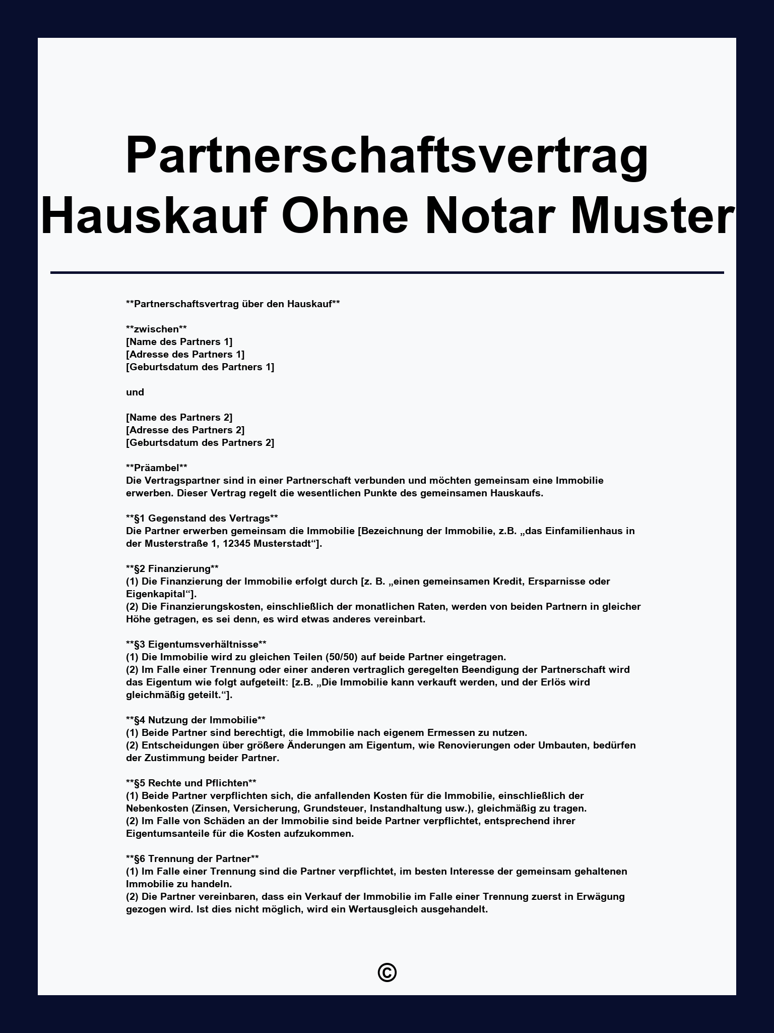 Partnerschaftsvertrag Hauskauf Ohne Notar Muster