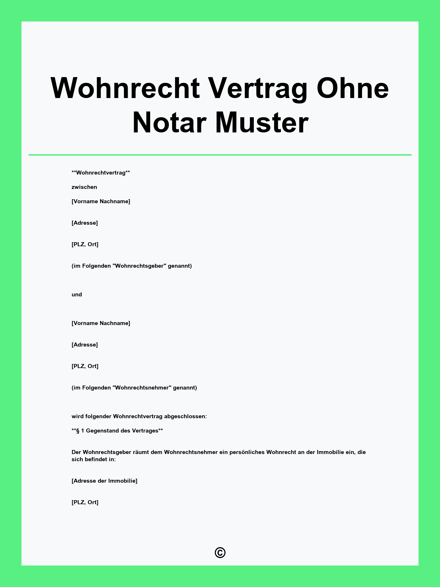 Wohnrecht Vertrag Ohne Notar Muster
